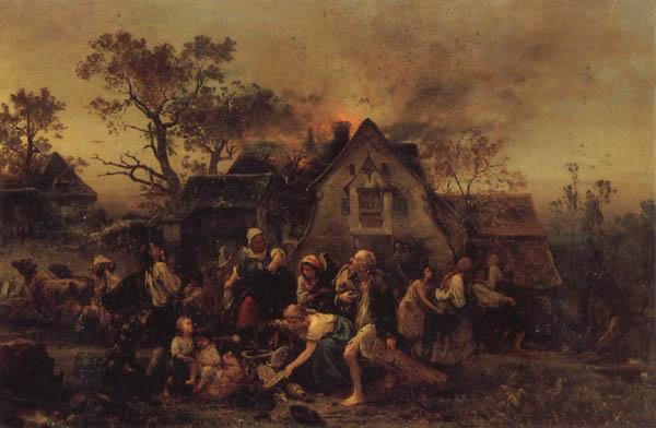 Ludwig Knaus A Farm Fire oil painting image
